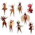 Vector set of Brazilian women in dancing action. Samba dancers. Latino girls. Brazil festival. Cartoon characters Royalty Free Stock Photo