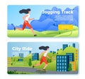 Vector banner templates with riding, running girl