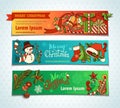 Vector set of bright Christmas horizontal banners. Royalty Free Stock Photo