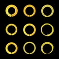 Vector Set of Bright Golden Circles, Isolated on Black Background Icons, Blank.