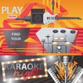 Vector set with bright horizontal banners about singing, live sound, karaoke and playing music Royalty Free Stock Photo