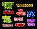 Vector set of bright stickers - lettering on the theme of love and others. Graphic design for postcards