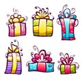 Vector set of brightly gift cartoon box