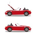 Vector set of broken cartoon red cabriolet sport car before and after crash isolated on white Royalty Free Stock Photo