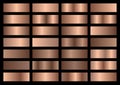 Vector set of bronze metallic gradients, swatches collection, shiny gradient set on black background