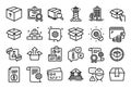 Vector set of Builder warning, Certificate and Lighthouse line icons set. Vector