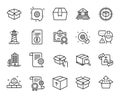 Vector set of Builder warning, Certificate and Lighthouse line icons set. Vector
