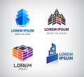 Vector set of building, houses, city, town logos, icons isolated