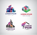 Vector set of building, houses, city, town logos, icons isolated Royalty Free Stock Photo