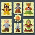 Vector set of The Bun russian folk fairy tale characters