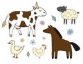 Vector set bundle of colored sketch farm animal