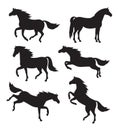 Vector set bundle of flat horse poses silhouette