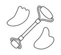 Vector set of outline face roller and gua sha Royalty Free Stock Photo