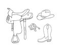 Vector set bundle of hand drawn cowboy equipment Royalty Free Stock Photo