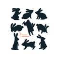 Vector Set of Bunnies Silhouettes. Rabbits Illustration Isolated on White Background. Shapes for Laser Cutting Royalty Free Stock Photo