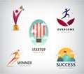 Vector set of business concept logos. Startup, success, leader, competition