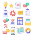 Vector set of business icons in 3d render style. Message notifications, check marks, papers and contracts, email Royalty Free Stock Photo