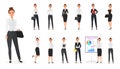 Vector Set of business woman character. Office female.