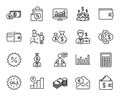 Vector set of Businessman case, Dollar money and Bitcoin project line icons set. Vector Royalty Free Stock Photo