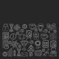 Vector set of bussines icons in doodle style chalk on black background. Royalty Free Stock Photo