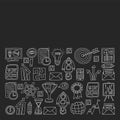 Vector set of bussines icons in doodle style chalk on black background. Royalty Free Stock Photo