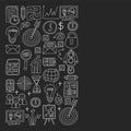 Vector set of bussines icons in doodle style chalk on black background. Royalty Free Stock Photo