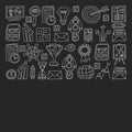 Vector set of bussines icons in doodle style chalk on black background. Royalty Free Stock Photo