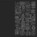 Vector set of bussines icons in doodle style chalk on black background. Royalty Free Stock Photo