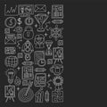 Vector set of bussines icons in doodle style chalk on black background. Royalty Free Stock Photo