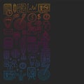 Vector set of bussines icons in doodle style. Colorful, gradient pictures on a piece of paper on dark, black background