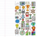 Vector set of bussines icons in doodle style. colorful on a piece of paper in line