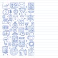 Vector set of bussines icons in doodle style. painted by penon a piece of paper in line