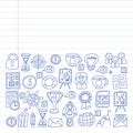 Vector set of bussines icons in doodle style. painted by penon a piece of paper in line