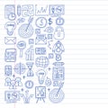 Vector set of bussines icons in doodle style. painted by penon a piece of paper in line