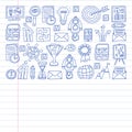Vector set of bussines icons in doodle style. painted by penon a piece of paper in line
