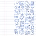 Vector set of bussines icons in doodle style. painted by penon a piece of paper in line