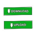 Vector set button download and upload. Illustration button on green color cartoon style on white isolated background Royalty Free Stock Photo