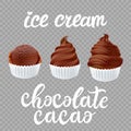 Vector set cacao Chocolate Ice Cream Scoop From Top on transparent background