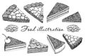 Vector set of cake pieces, food, cheesecake