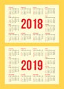 Vector set of calendar grid for years 2018-2019 for business cards on background