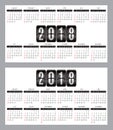 Vector set of calendar grid for years 2018-2019 for business cards on background