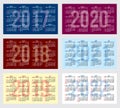 Vector set of calendar grid for years 2017-2022 for business cards