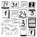 Vector set of calendars with torn off sheets. Doodle style wall calendars for stickers. Royalty Free Stock Photo