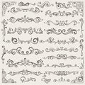 Vector set of calligraphic design elements and page decorations. Elegant collection of hand drawn swirls and curls for Royalty Free Stock Photo