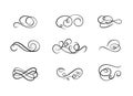 Vector Set of Calligraphic Swirl Shapes, Abstract Curl Lines, Black Ink Drawings.