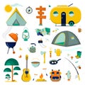 Vector set of camping elements. Flat vector illustration Royalty Free Stock Photo
