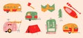 Vector set of camping equipment symbols, icons and elements. Royalty Free Stock Photo