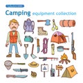 Vector set of camping icons. Royalty Free Stock Photo