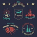 Vector set of camping logos. Tourism emblems or badges. Signs collection of outdoor adventures with Indian elements. Royalty Free Stock Photo