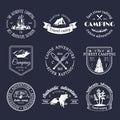 Vector set of camping logos. Tourism emblems or badges. Signs collection of outdoor adventures with Indian elements. Royalty Free Stock Photo